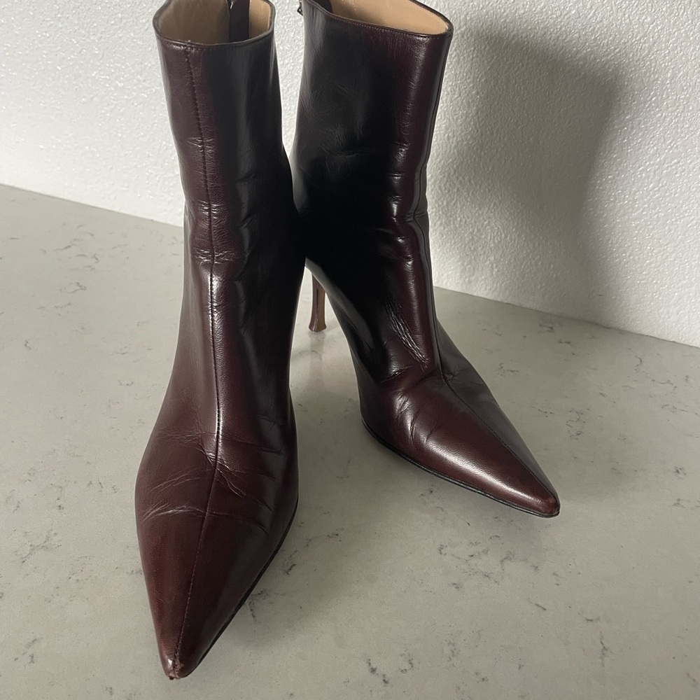 Jimmy Choo Maroon/Brown Leather Ankle Boots